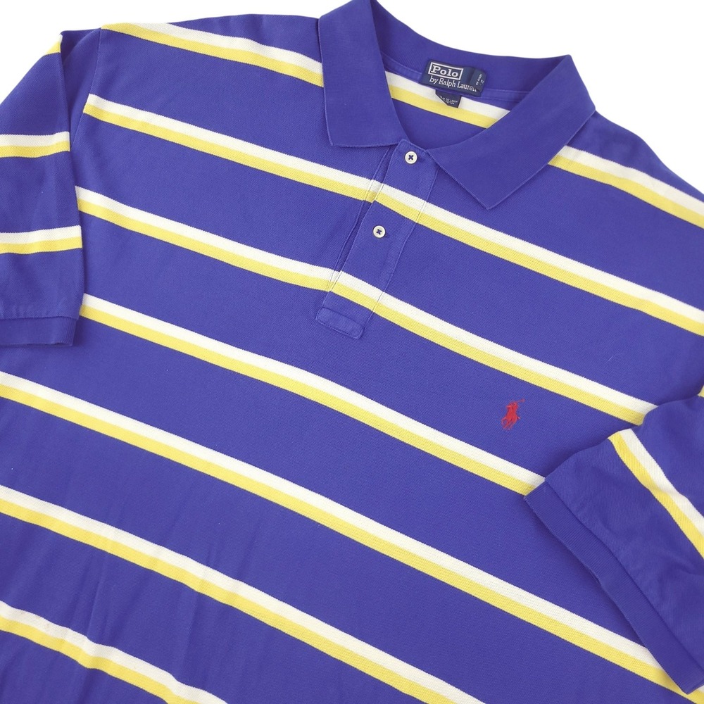Polo By Ralph Lauren Polo Shirt Mens 4XLT Blue Stripe Cotton Short Sleeve Top